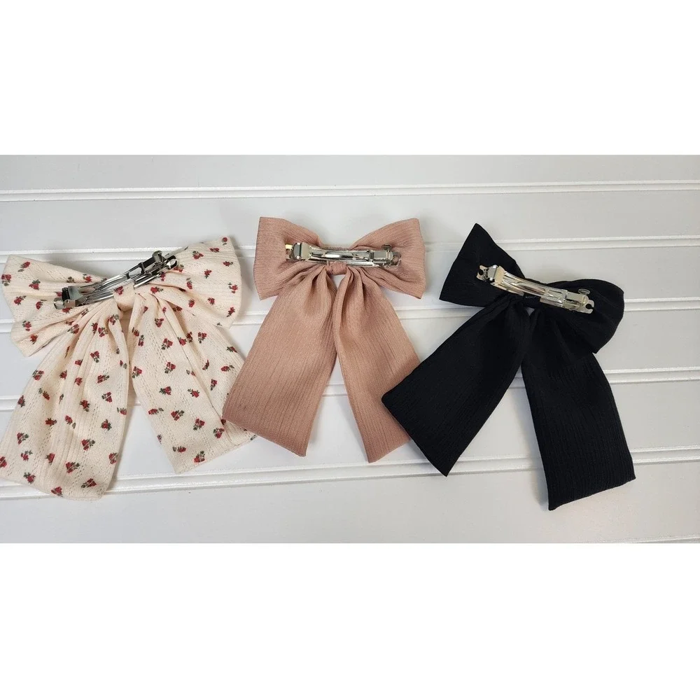 Kids Girls Bow Hair Clip Set Floral, Nude and Black Hair Accessories